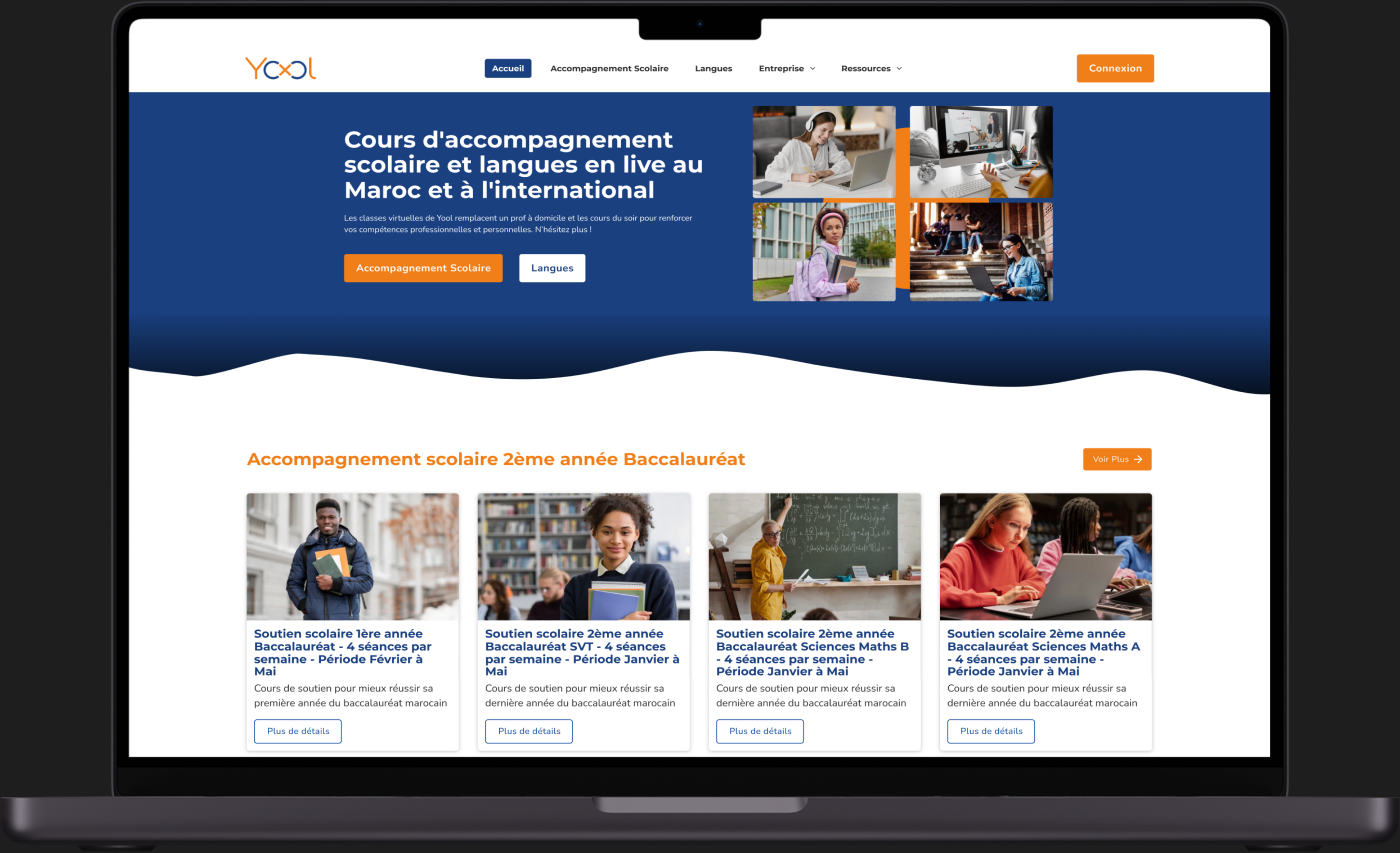 Yool Education learning platform shown on a laptop